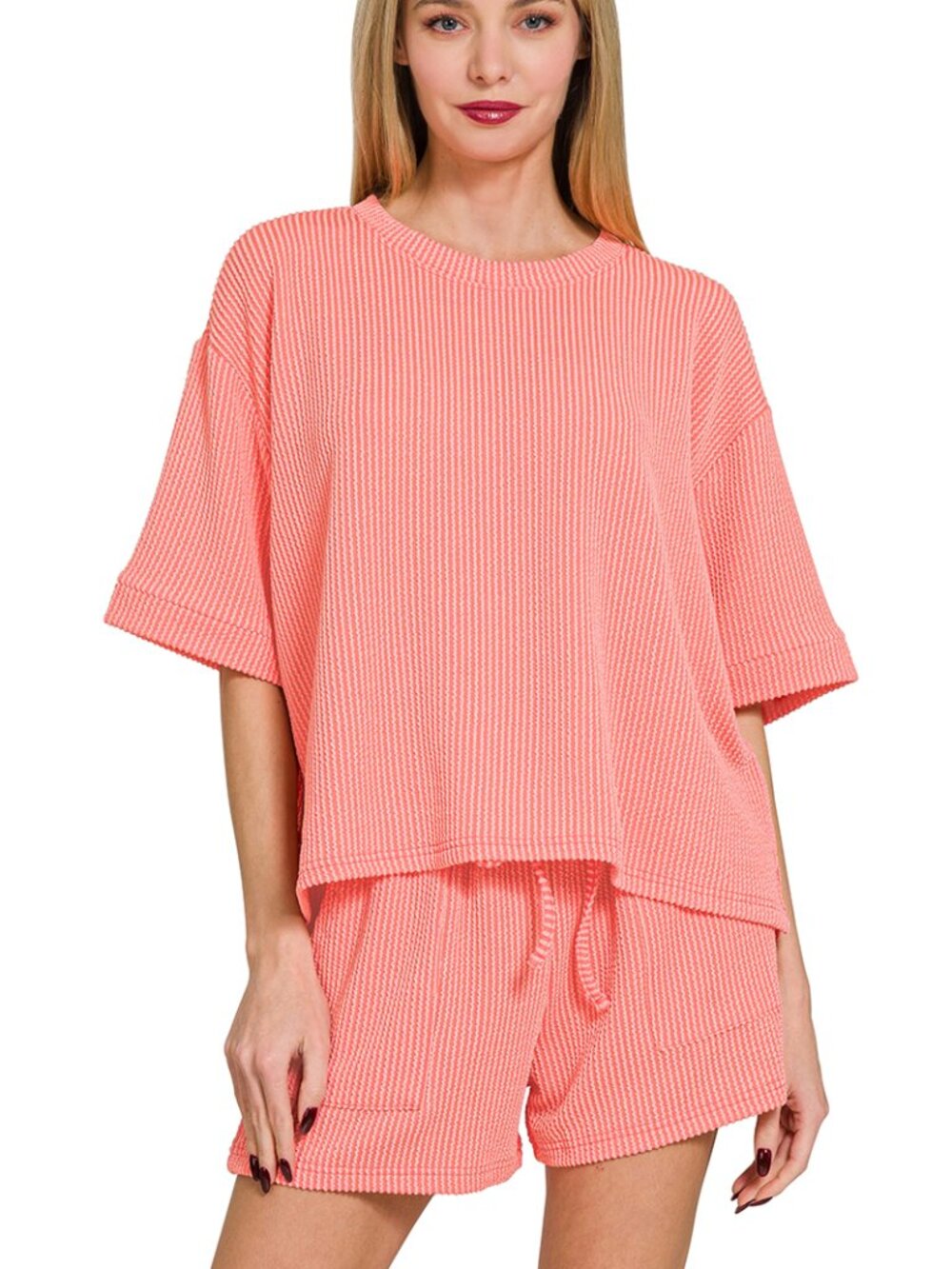 Raised rib short sleeve tee & short set